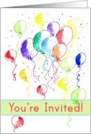 Party Invitation Bright Colorful Watercolor Balloons card