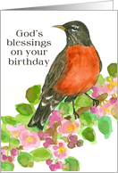 God’s Blessings On Your Birthday Robin On Branch card