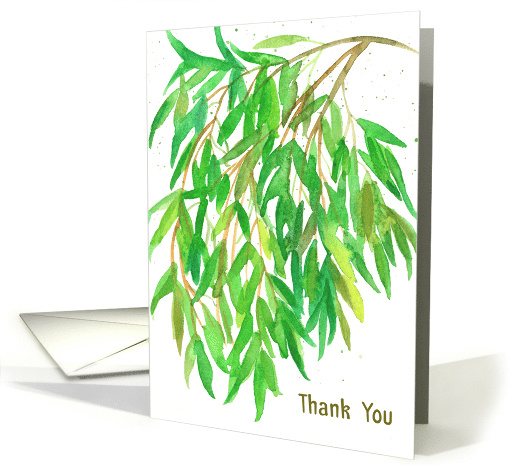 Thank You Willow Leaves Tree Branch Watercolor Spatter Blank card