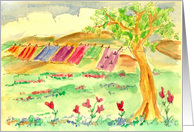 Country Flower Meadow Linens Clothesline Watercolor Notecard card