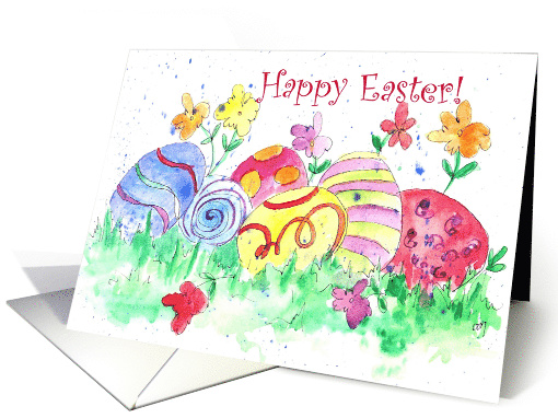 Easter Eggs Happy Easter Watercolor Flowers card (76876)