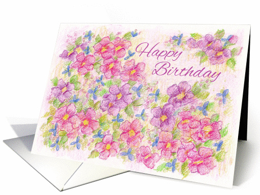 Happy Birthday Pinks Flower Art Drawing card (76878)