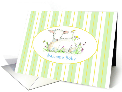 Welcome New Baby Congratulations Lamb Sheep Green Stripe card (76880)