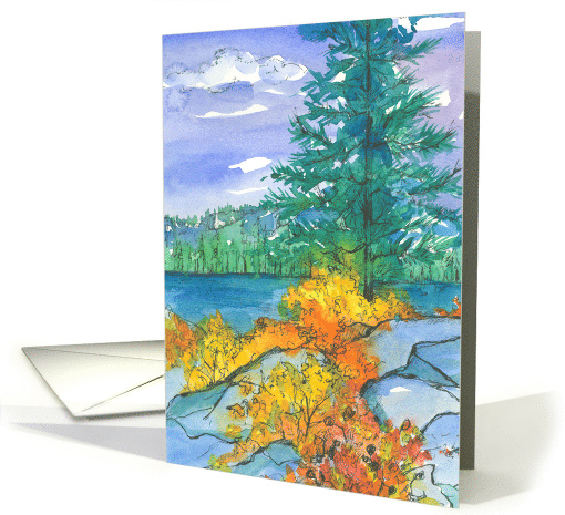 Autumn Leaves Lake Watercolor Trees Thank You card (774715)