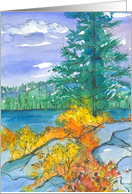 Autumn Leaves Lake Watercolor Trees Thank You card