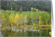 Happy Birthday Autumn Trees Mountain Lake Landscape Painting card