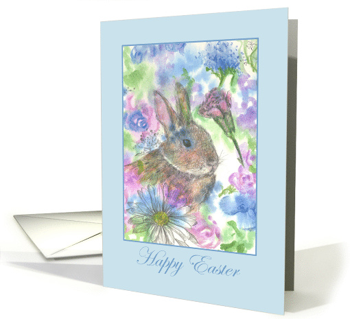 Happy Easter Rabbit Spring Garden Watercolor card (781644)