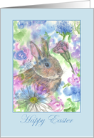 Happy Easter Rabbit Spring Garden Watercolor card