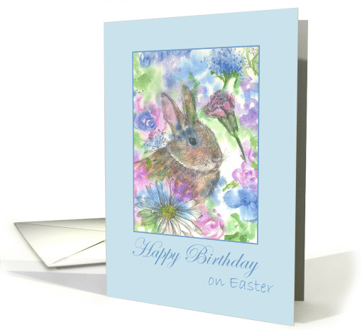 Happy Birthday on Easter Rabbit Spring Garden Watercolor card (781647)