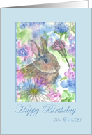 Happy Birthday on Easter Rabbit Spring Garden Watercolor card