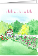 A Little Note To Say Hello Watercolor Courtyard Flower Garden card