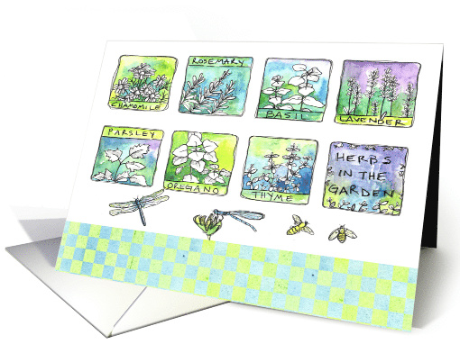 Bees Basil Rosemary Thyme Cooking Herbs Blank card (78933)