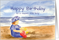 Happy Birthday Sweet Little Boy Ocean Beach Watercolor card