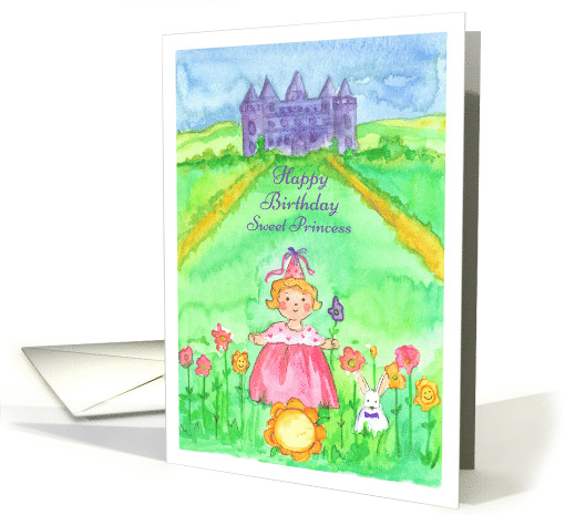 Happy Birthday Sweet Princess Castle Watercolor Painting card (79666)
