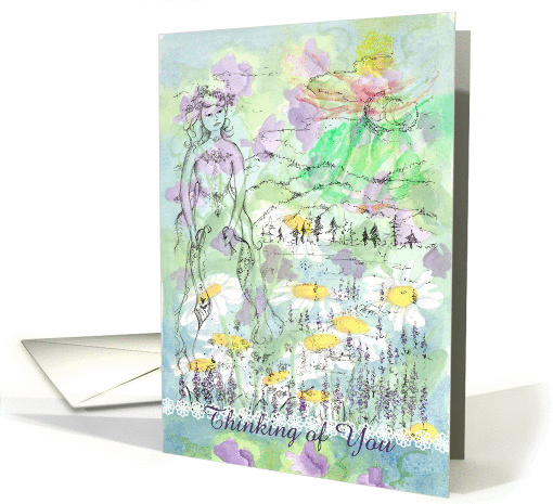 Thinking of You Angel Spirit New Age Sweet Pea Daisy Flowers card