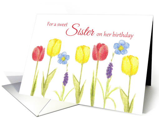 Happy Birthday Sister Red Tulips Spring Flowers card (80791)