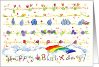 Rainbow Birthday Kids Bluebirds Flowers card