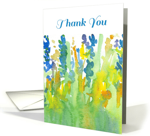 Thank You Watercolor Blue Yellow Wildflowers Blank card (824123)
