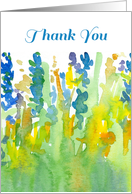 Thank You Watercolor Blue Yellow Wildflowers Blank card