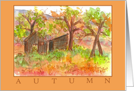 Barn Fall Foliage Country Landscape Watercolor Blank card