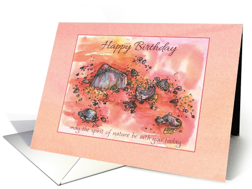 Happy Birthday Pink Coral Shells Sandy Beach card (824597)