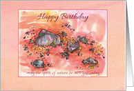 Happy Birthday Pink Coral Shells Sandy Beach card