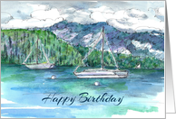 Happy Birthday Sailboats Mountain Lake card