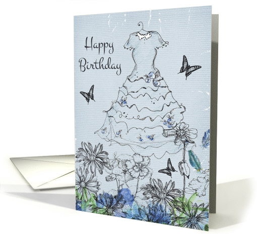 Happy Birthday Dress Butterflies Flowers Collage card (826453)