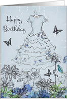 Happy Birthday Dress Butterflies Flowers Collage card