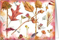 Happy Birthday Autumn Leaves Feathers Seeds card