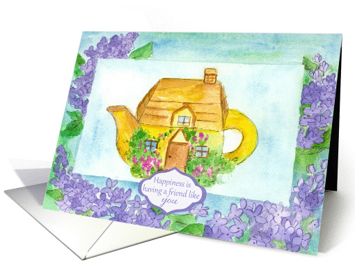 Teapot Friendship Purple Lilacs Watercolor Flowers card (826458)