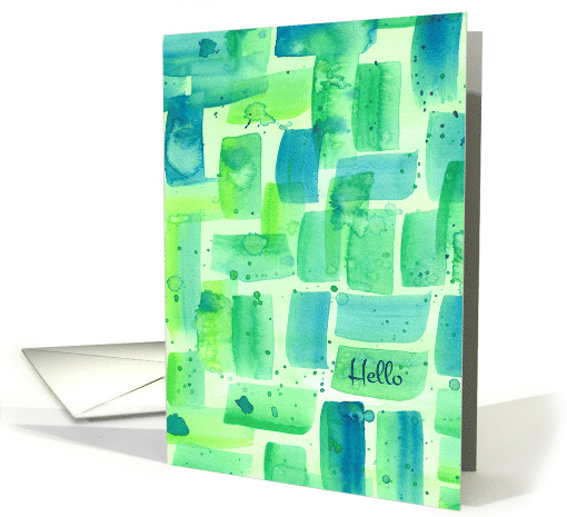 Hello Friend Green Watercolor Rectangles Abstract Art card (826699)