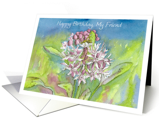 Happy Birthday My Friend Mauve Pink Wildflowers Honey Bee card