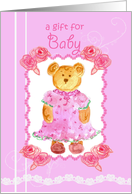 Baby Shower Girl Pink Roses Lace Teddy Bear card