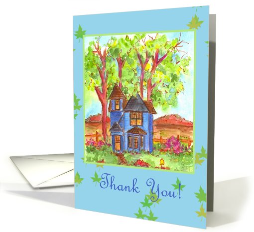 Thank You Blue Victorian House Country Landscape card (828902)
