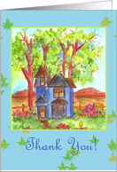 Thank You Blue Victorian House Country Landscape card