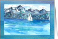 Sailing Blue Watercolor Mountains Blank card