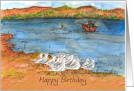 Happy Birthday Lake Fishing Birds Water Mountains card