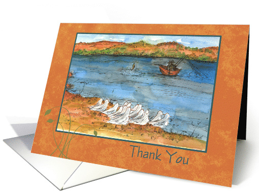 Thank You Lake Fishing Mountain Seagulls Blank card (832527)