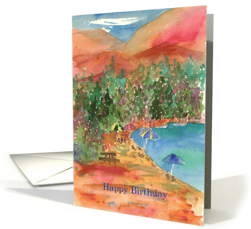 Happy Birthday Beach Umbrellas Mountain Lake card (832571)