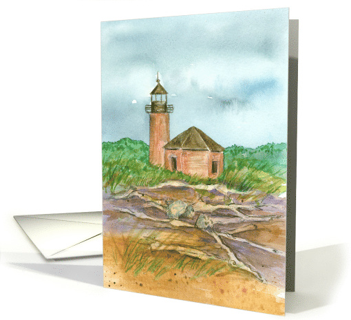 Lighthouse Driftwood Beach Coastal Grey Sky card (832573)