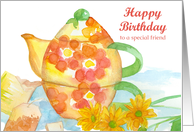 Happy Birthday Special Friend Flowers Teapot card