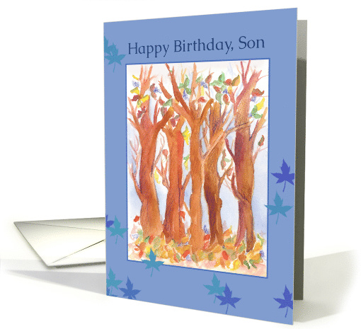Happy Birthday Son Autumn Trees Leaves Blue card (83304)