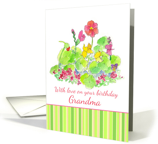 Grandmother Birthday Pink Nasturtium Cottage Garden Art card (83306)