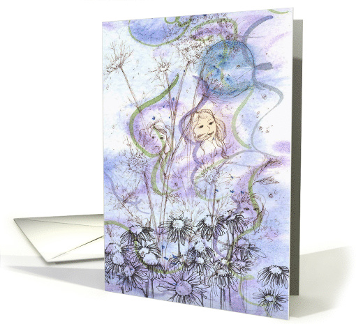 Fairy Full Moon Flowers Tree Leaves Collage Blank card (833880)