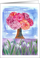 Pink Carnation Flower Bouquet Snowdrops Blank card