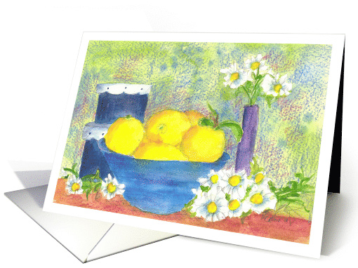 Lemon Fruit Bowl Daisy Flower Bouquet Blank card (833937)