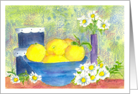 Lemon Fruit Bowl Daisy Flower Bouquet Blank card