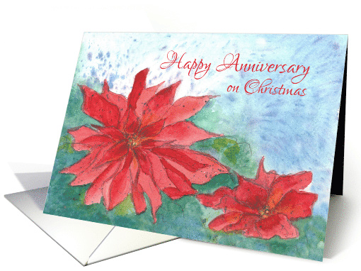 Happy Anniversary On Christmas Red Poinsettia Flower card (834478)