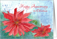 Happy Anniversary On Christmas Red Poinsettia Flower card
